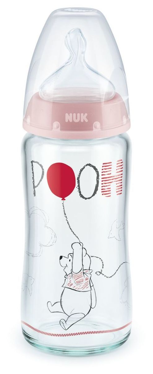 NUK sklenená fľaša First  Choice Macko PU 240ml, 0-6m Ružová ks