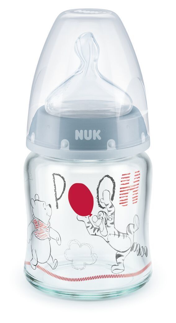 NUK sklenená fľaša First  Choice Macko PU 120ml, 0-6m Tyrkysová ks