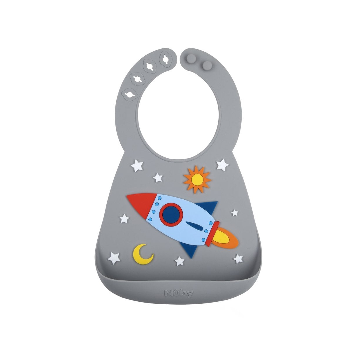 Nuby 3D silikónový podbradník plameniak/raketa/tukán raketa ks