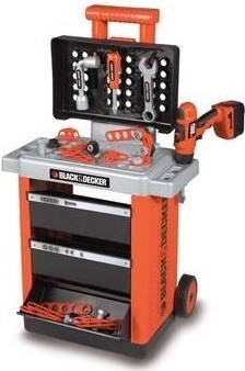 Smoby 500221 Black Decker pracovny vozik so zasuvkami s mechanickou vrtackou 20 doplnkov
