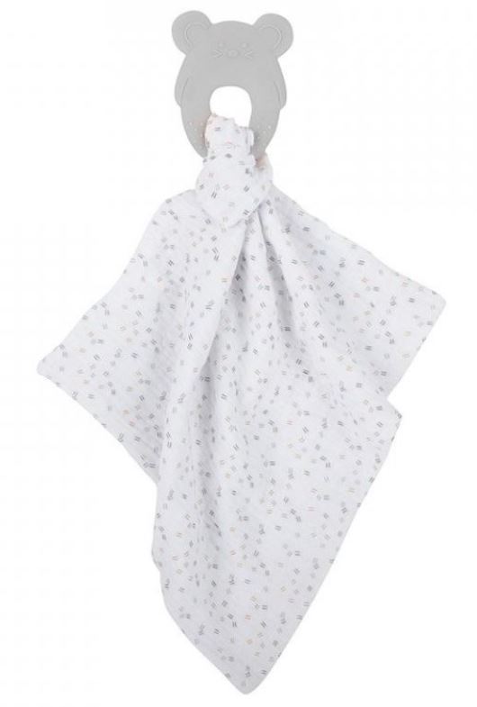 Nattou Silicone Teether without BPA with Cotton Blanket 28 × 28cm grey