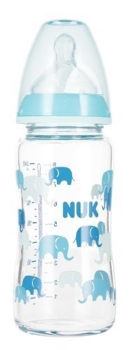 NUK Sklenená fľaša s indikátorom teploty 240ml., 0-6m modrá