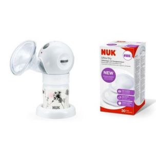 NUK Elektrická prsní pumpa LUNA + NUK Jednorázové Prsné vanúšiky Ultra Dry, 30ks