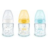 NUK Sklenená fľaša First Choice+ 120ml, silikónový cumlík M, 0-6m