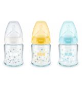 NUK Sklenená fľaša First Choice+ 120ml, silikónový cumlík M, 0-6m