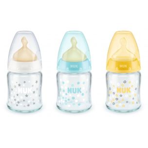 NUK Sklenená fľaša First Choice+ 120ml, latexový cumlík M, 0-6m