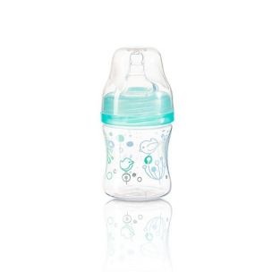 BabyOno Kojenecká antikoliková fľaša tyrkysová široké hrdlo 120 ml., 0m+