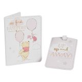 Disney Baby obal na pas a puzdro na batožinu Macko PU ružová