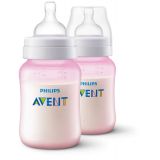 Avent SCF564/27 Detská plastová fľaša Classic ružová 2x260 ml., 1m+