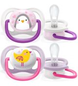 Avent silikónový cumlík Ultra Air Animals girl 0-6m, 2ks