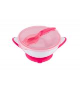 BabyOno 1063 Uzatvárateľná miska s prísavkou a lyžičkou ružová 300ml.