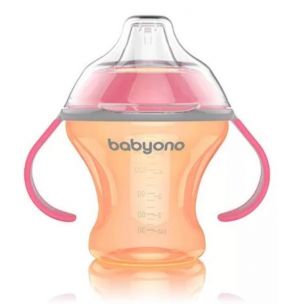 BabyOno Hrnček netečúci s mäkkým náustkom NATURAL NURSING 180ml oranžová