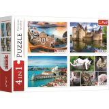 Trefl Puzzle Santorini, Benátky, Zámok Sully-sur-Loire a Mačky 4x1000 dielikov