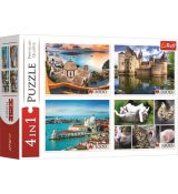 Trefl Puzzle Santorini, Benátky, Zámok Sully-sur-Loire a Mačky 4x1000 dielikov