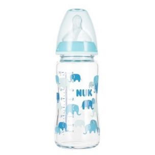 NUK Sklenená fľaša s indikátorom teploty 240ml., 0-6m modrá