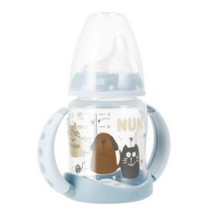 NUK Plastová fľaša s úchytmi Cat&Dog modrá 150 ml., 6-18m